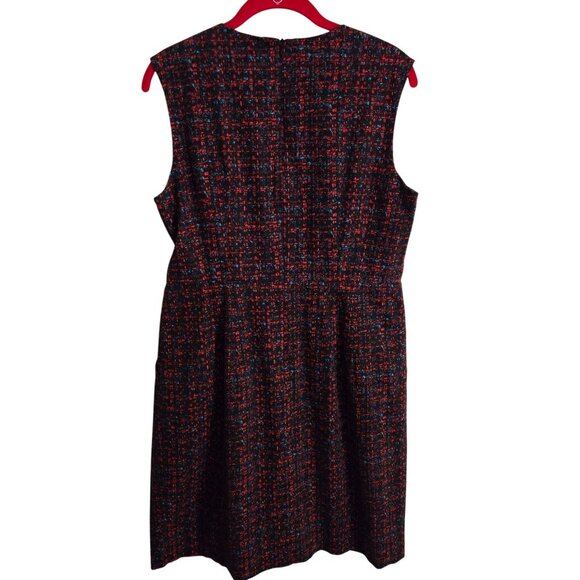 Nanette Lepore Red Black Tweed Leather Insert Sleeveless Sheath Dress Size 12 - Picture 3 of 7